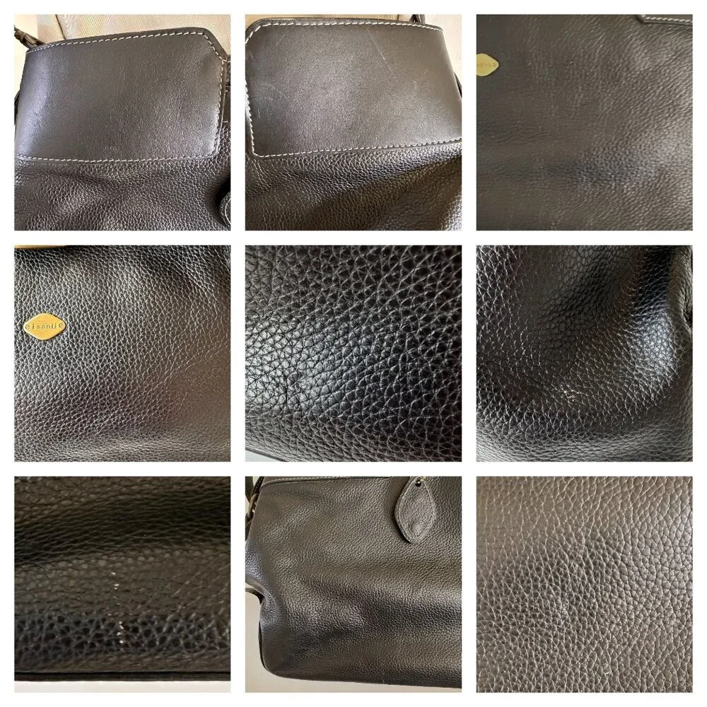 Isanti Leather Crossbody Bag Navy Top Zip Tote Handles Logo Code Italy Travel
